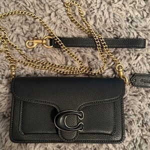 Coach Tabby Black and Gold Pebble Leather Crossbody Bag with Elegant Chain Strap